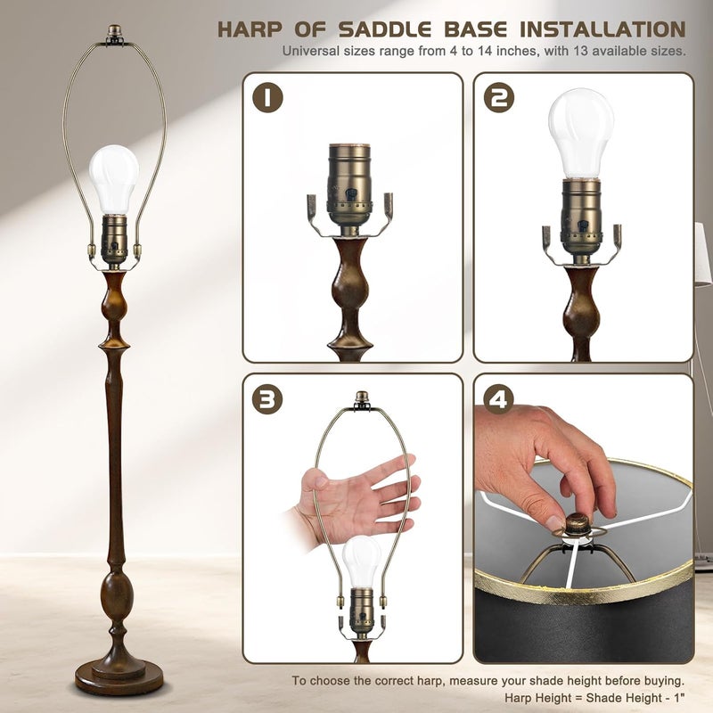 GooChan Lamp Shade Harp, Antique Brass Lamp Harp Frame Lampshade Bracket, Detachable Shade Holder for Floor or Table Light (Bronze, 12-Inch) - Image 3